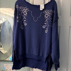 NWT Free People Navy Blue Floral Sweatshirt